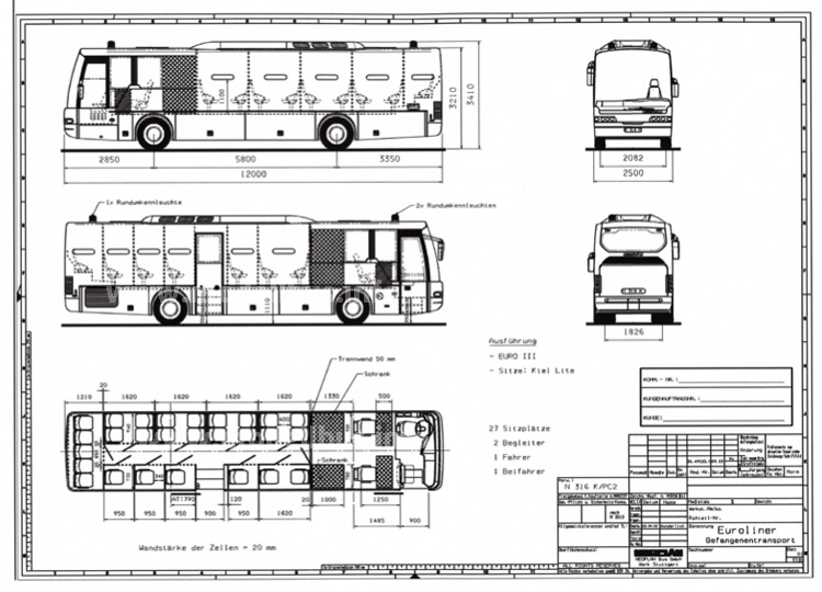 Neoplan Euroliner Gefangenentransporter Bauplan - modellbus.info