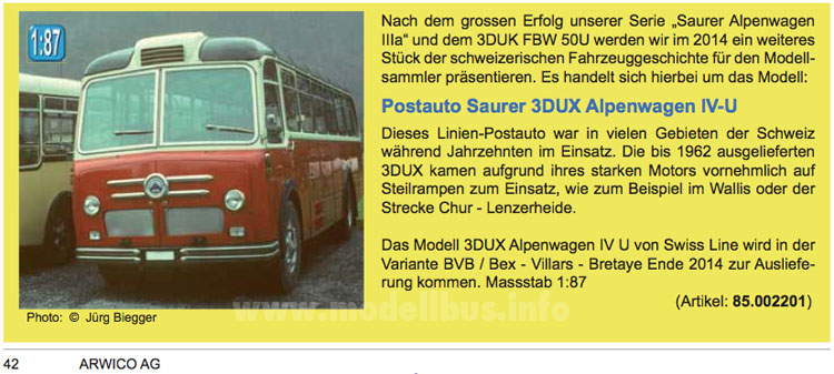 Arwico Saurer 3DUX Alpenwagen IV-U Foto: j. Biegger - modellbus.info